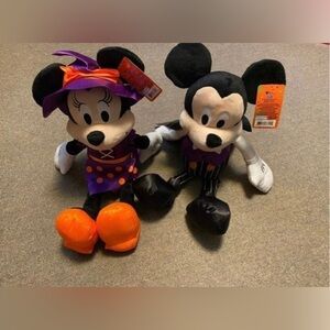 Disney Halloween Mickey & Minnie Mouse Dracula Vampire Halloween Plush Set 18"